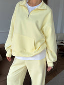Lisette | Women's Half Zip Long Sleeve Wide Leg Pants Two Piece Sweat Set