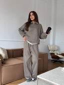 Lisette | Women's Half Zip Long Sleeve Wide Leg Pants Two Piece Sweat Set