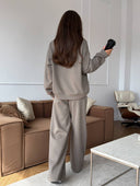 Lisette | Women's Half Zip Long Sleeve Wide Leg Pants Two Piece Sweat Set