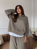 Lisette | Women's Half Zip Long Sleeve Wide Leg Pants Two Piece Sweat Set