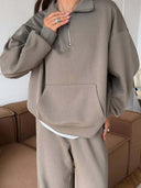 Lisette | Women's Half Zip Long Sleeve Wide Leg Pants Two Piece Sweat Set