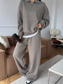 Lisette | Women's Half Zip Long Sleeve Wide Leg Pants Two Piece Sweat Set