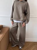 Lisette | Women's Half Zip Long Sleeve Wide Leg Pants Two Piece Sweat Set