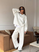 Lisette | Women's Half Zip Long Sleeve Wide Leg Pants Two Piece Sweat Set