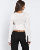 Lizzie | Women's Lace Trim V Neck Long Sleeve Wrap Top with Side Tie