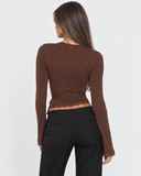 Lizzie | Women's Lace Trim V Neck Long Sleeve Wrap Top with Side Tie