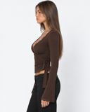 Lizzie | Women's Lace Trim V Neck Long Sleeve Wrap Top with Side Tie