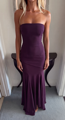 Lowenna | Women's Strapless Fitted Flared Hem Solid Maxi Autumn Occasion Dress