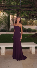 Lowenna | Women's Strapless Fitted Flared Hem Solid Maxi Autumn Occasion Dress