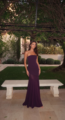 Lowenna | Women's Strapless Fitted Flared Hem Solid Maxi Autumn Occasion Dress