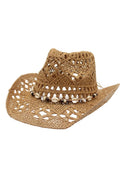 Lucia | Women’s Crochet Beach Cowboy Hat with Shell Bead Band