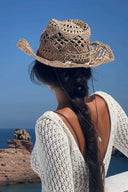 Lucia | Women’s Crochet Beach Cowboy Hat with Shell Bead Band