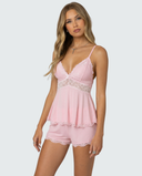 Luisa | Women's V Neck Lace Trim Spaghetti Strap Pajama Set with Shorts