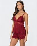 Luisa | Women's V Neck Lace Trim Spaghetti Strap Pajama Set with Shorts