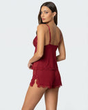 Luisa | Women's V Neck Lace Trim Spaghetti Strap Pajama Set with Shorts