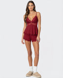 Luisa | Women's V Neck Lace Trim Spaghetti Strap Pajama Set with Shorts