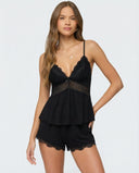 Luisa | Women's V Neck Lace Trim Spaghetti Strap Pajama Set with Shorts