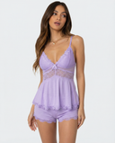 Luisa | Women's V Neck Lace Trim Spaghetti Strap Pajama Set with Shorts