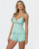 Luisa | Women's V Neck Lace Trim Spaghetti Strap Pajama Set with Shorts