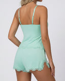 Luisa | Women's V Neck Lace Trim Spaghetti Strap Pajama Set with Shorts