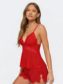 Luisa | Women's V Neck Lace Trim Spaghetti Strap Pajama Set with Shorts