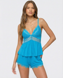 Luisa | Women's V Neck Lace Trim Spaghetti Strap Pajama Set with Shorts