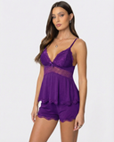 Luisa | Women's V Neck Lace Trim Spaghetti Strap Pajama Set with Shorts