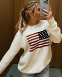 Lux | Women's Long Sleeve American Flag Warm Knit Sweater