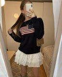 Lux | Women's Long Sleeve American Flag Warm Knit Sweater