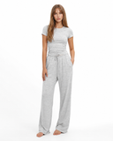 Lynda | Women's Crew Neck Short Sleeve Pajama Set with Drawstring Wide Leg Pants