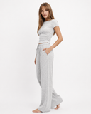 Lynda | Women's Crew Neck Short Sleeve Pajama Set with Drawstring Wide Leg Pants