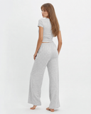 Lynda | Women's Crew Neck Short Sleeve Pajama Set with Drawstring Wide Leg Pants