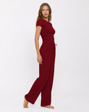 Lynda | Women's Crew Neck Short Sleeve Pajama Set with Drawstring Wide Leg Pants