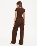 Lynda | Women's Crew Neck Short Sleeve Pajama Set with Drawstring Wide Leg Pants