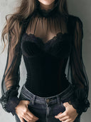 Madilyn | Women's Lace Long Sleeve Sheer Corset Top Evening High Neck Lace