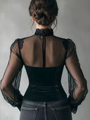 Madilyn | Women's Lace Long Sleeve Sheer Corset Top Evening High Neck Lace