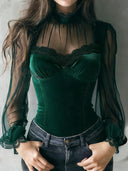 Madilyn | Women's Lace Long Sleeve Sheer Corset Top Evening High Neck Lace