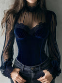 Madilyn | Women's Lace Long Sleeve Sheer Corset Top Evening High Neck Lace