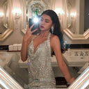 Makenzie | Women's Party Halter Cowl Neck Open Back Rhinestone Mini Dress