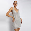 Makenzie | Women's Party Halter Cowl Neck Open Back Rhinestone Mini Dress