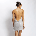 Makenzie | Women's Party Halter Cowl Neck Open Back Rhinestone Mini Dress