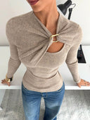 Malaysia | Women's Casual Long Sleeve Ribbed Cutout Knit Top