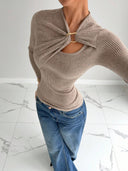 Malaysia | Women's Casual Long Sleeve Ribbed Cutout Knit Top