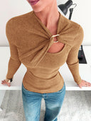 Malaysia | Women's Casual Long Sleeve Ribbed Cutout Knit Top