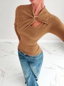 Malaysia | Women's Casual Long Sleeve Ribbed Cutout Knit Top