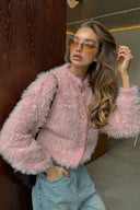 Mallorie | Women's Fuzzy Knit Button Front Cropped Cardigan