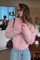 Mallorie | Women's Fuzzy Knit Button Front Cropped Cardigan