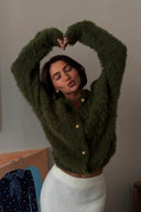 Mallorie | Women's Fuzzy Knit Button Front Cropped Cardigan