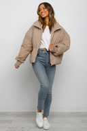 Marcy | Women's Zip Front Ribbed Cuffs Cropped Puffer Jacket