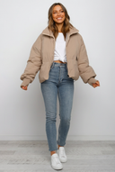 Marcy | Women's Zip Front Ribbed Cuffs Cropped Puffer Jacket